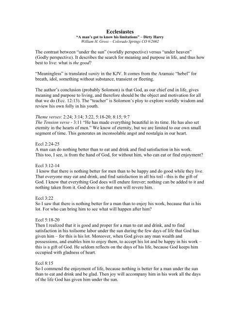 Ecclesiastes Outline - Onthewing.org