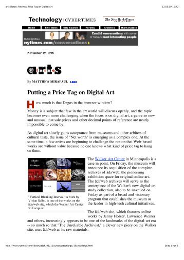 arts@large: Putting a Price Tag on Digital Art - Owning Online Art