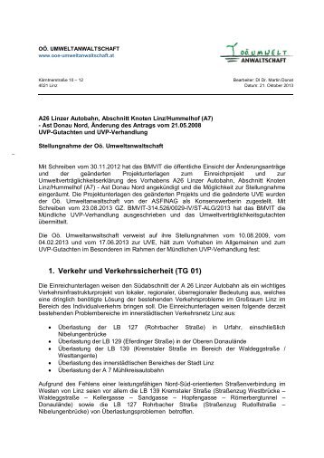 1. Verkehr und Verkehrssicherheit (TG 01) - Oö. Umweltanwaltschaft