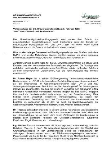 Veranstaltung der OÃ¶. Umweltanwaltschaft am 5. Februar 2008 zum ...