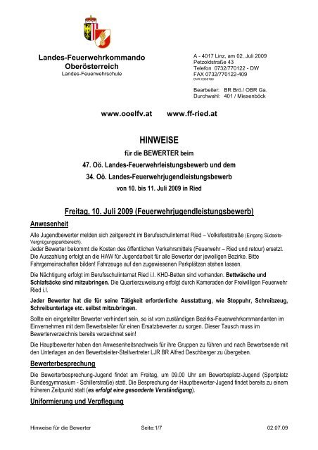 HINWEISE - OberÃ¶sterreichischer Landesfeuerwehrverband