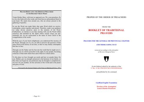 Prayers for a Chapter - Dominican Province of the Assumption