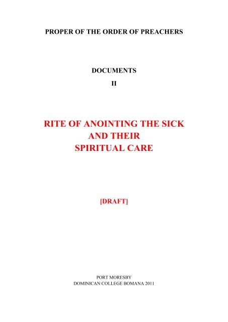 Rite of Anointing the Sick and their Spiritual Care - Dominican ...