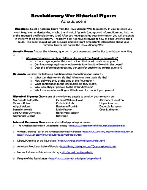 Acrostic Poem Revolutionary Research Project