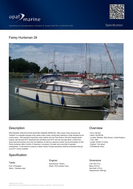 Fairey Huntsman 28 - Opal Marine