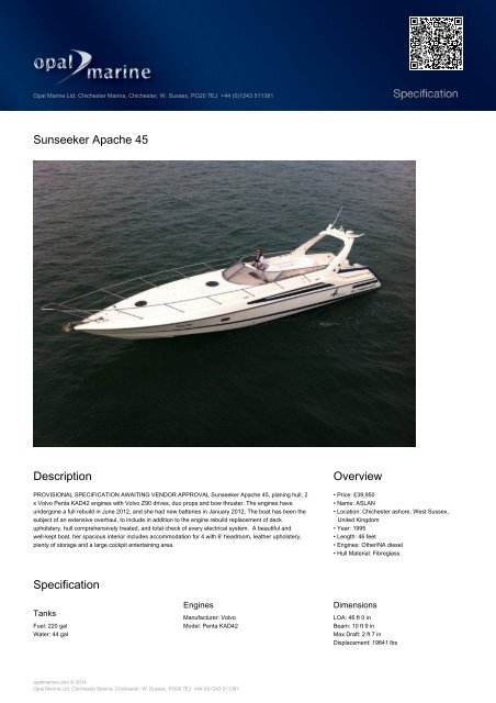 Sunseeker Apache 45 - Opal Marine