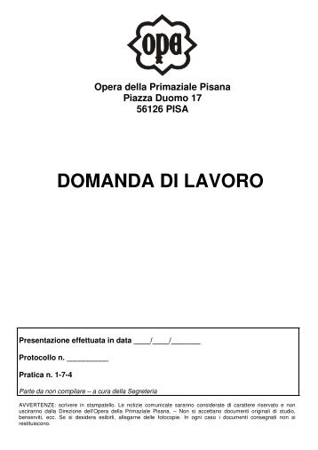 DOMANDA DI LAVORO - Opera della Primaziale Pisana