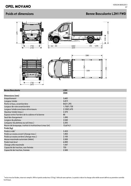 Opel Movano - ChÃ¢ssis Cabine Benne Basculante