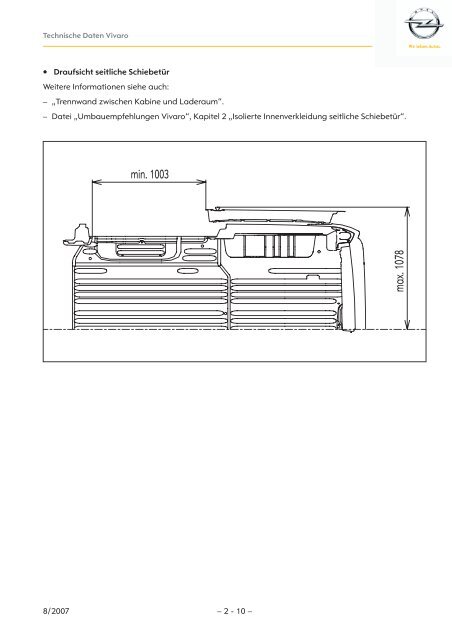 KarosserieaufbauplÃ¤ne und -querschnitte des Vivaro - Opel