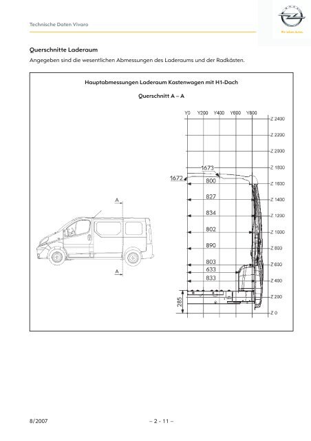 KarosserieaufbauplÃ¤ne und -querschnitte des Vivaro - Opel