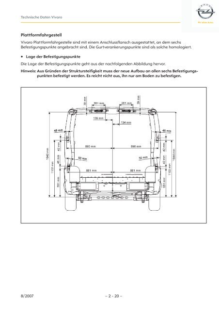 KarosserieaufbauplÃ¤ne und -querschnitte des Vivaro - Opel