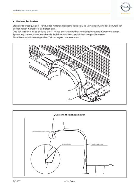 KarosserieaufbauplÃ¤ne und -querschnitte des Vivaro - Opel