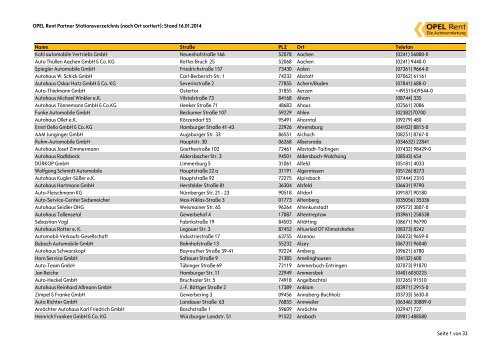 Opel Rent Partner Stationen in Deutschland