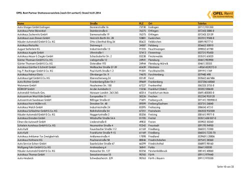 Opel Rent Partner Stationen in Deutschland