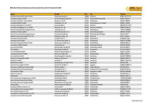 Opel Rent Partner Stationen in Deutschland