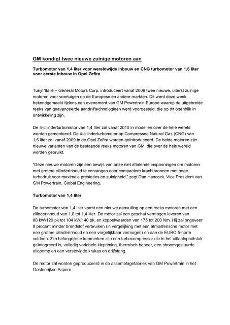 GM kondigt twee nieuwe zuinige motoren aan