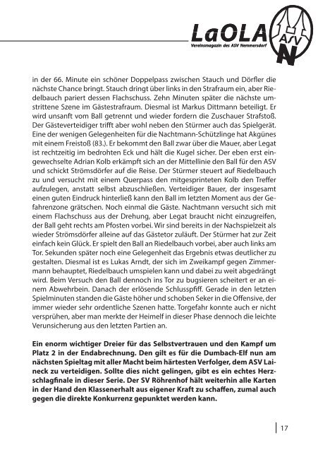 LaOLA - Das Vereinsmagazin des ASV Nemmersdorf - Ausgabe 12 vom 11.5.2014