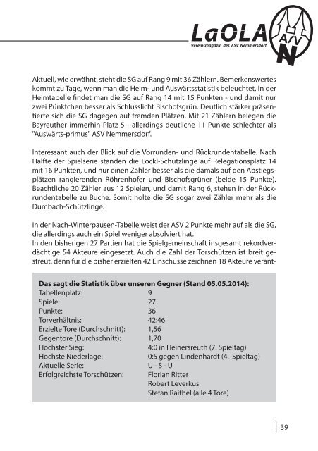 LaOLA - Das Vereinsmagazin des ASV Nemmersdorf - Ausgabe 12 vom 11.5.2014