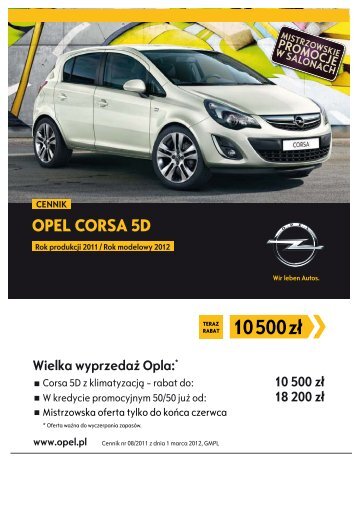 Opel Corsa 5-drzwiowy cennik 2011 - Rok modelowy ... - Opel Polska
