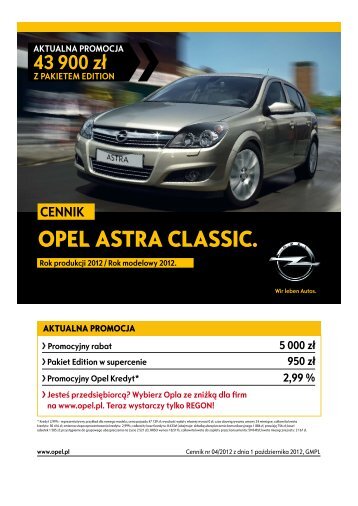 Opel Astra Classic cennik 2012 - Rok modelowy 2012 - Opel Polska