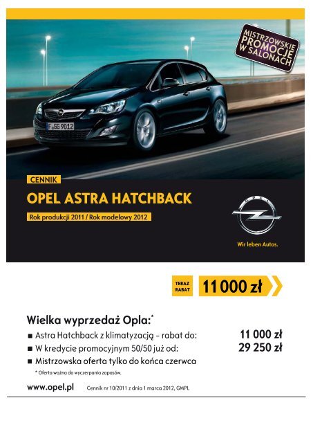Opel Astra Hatchback Cennik 2011 Rok Modelowy Opel Polska