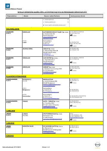 lista autoryzowanych serwisÃ³w Opla - Opel Polska