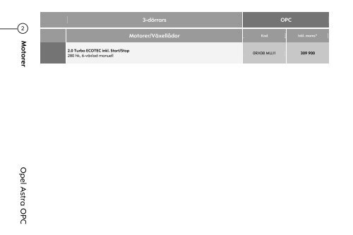 Priser och tekniska data - Opel