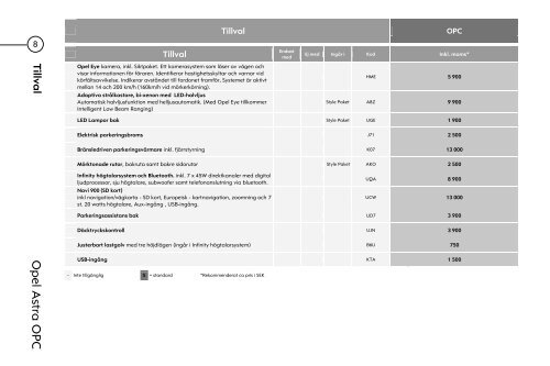 Priser och tekniska data - Opel