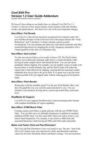 Cool Edit Pro Version 1.2 User Guide Addendum