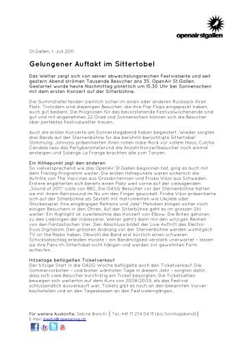 Gelungener Auftakt im Sittertobel - OpenAir St.Gallen