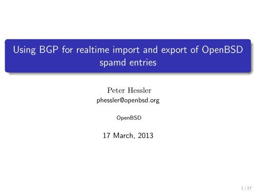 Using BGP for realtime import and export of OpenBSD spamd entries