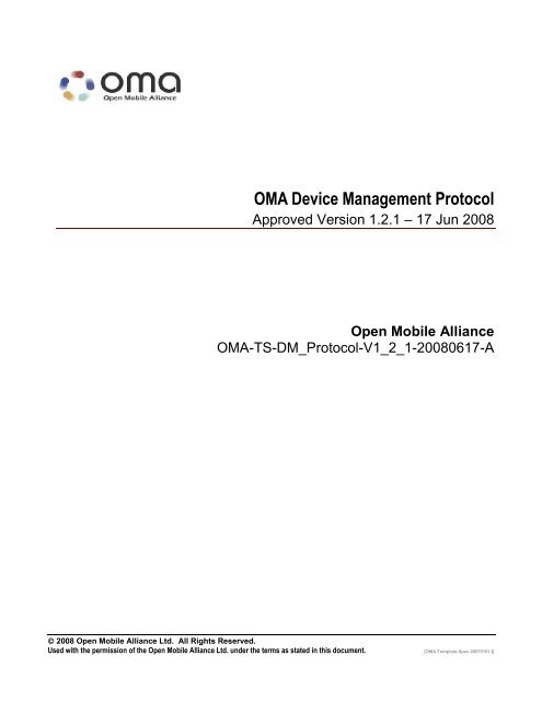 OMA Device Management Protocol - Open Mobile Alliance
