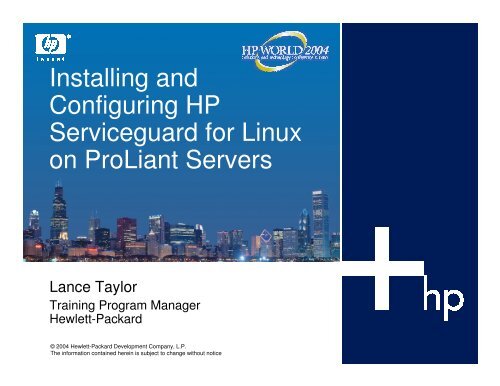 Installing and Configuring HP Serviceguard for Linux on ... - OpenMPE