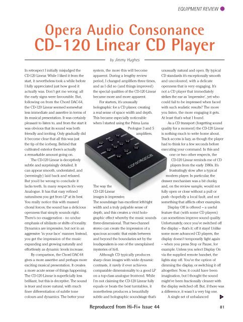 Opera Audio Consonance CD-120 Linear CD Player - Alium Audio