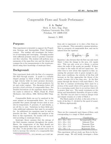 AE 401-- Procedure -- Lab: Nozzle Performance - Clarkson University