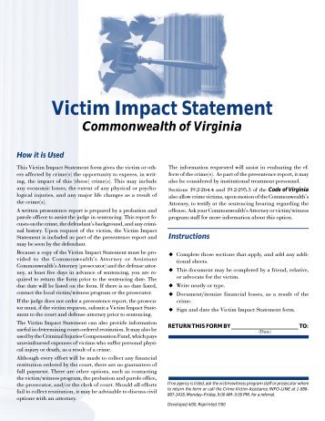 Victim Impact Statement - Virginia Department of Criminal Justice ...