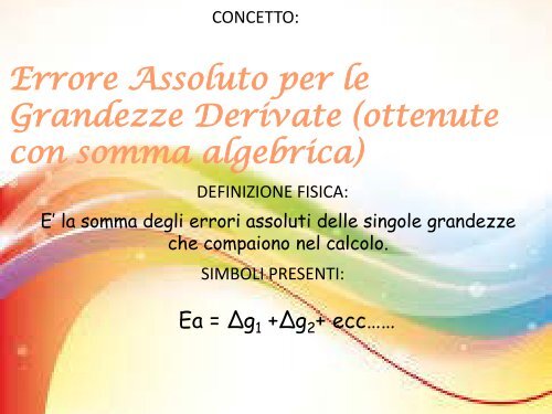 Errore Assoluto per le Grandezze Derivate (ottenute con somma algebrica)