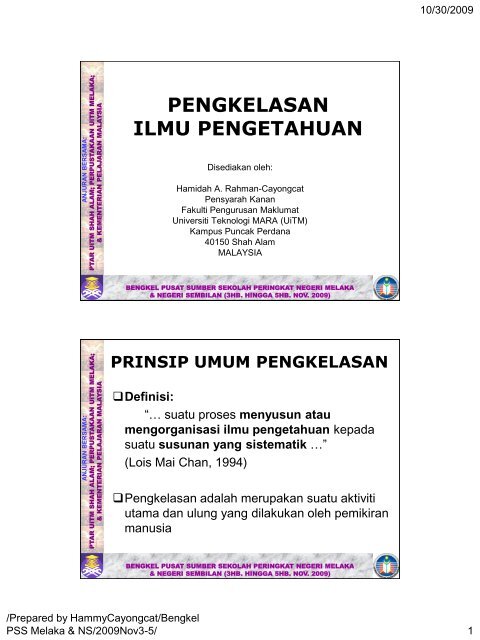 PENGKELASAN ILMU PENGETAHUAN