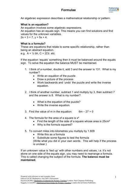 Formulae - StudentZone