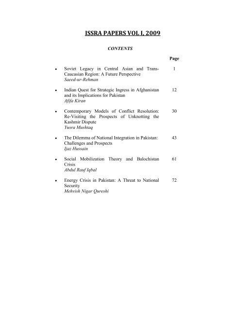 issra papers vol i, 2009 - National Defence University