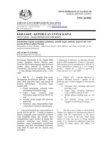 KOD SAKP – KEPERLUAN UNTUK KAPAL - Jabatan Laut Malaysia