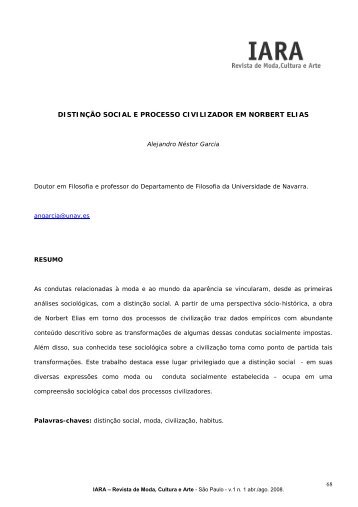 distinÃ§Ã£o social e processo civilizador em norbert elias - Iara