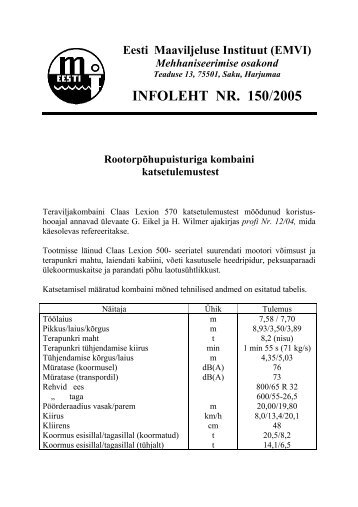 RootorpÃµhupuisturiga kombaini katsetulemustest - Eesti ...