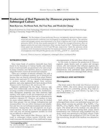 Production of Red Pigments by Monascus purpureus in Submerged ...