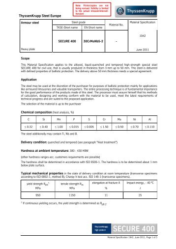 secure 400 - Special structural steels from ThyssenKrupp Steel ...