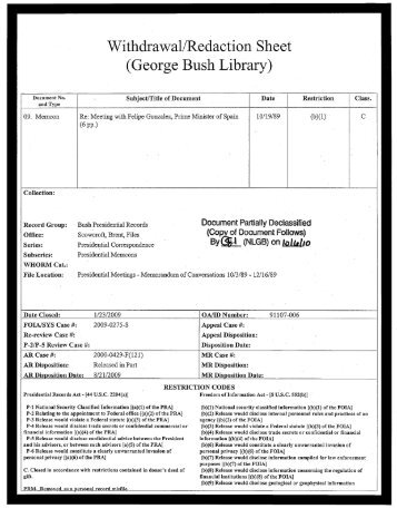 Withdrawal/Redaction Sheet - George Bush Presidential Library and ...