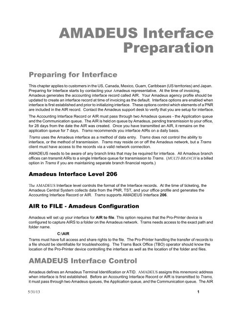 AMADEUS Interface Preparation
