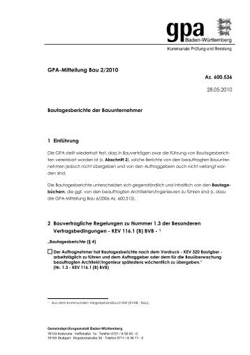 Bautagesberichte der Bauunternehmer - GemeindeprÃ¼fungsanstalt ...