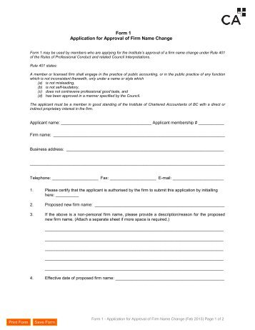 Form 1 Application for Approval of Firm Name Change - Institute of ...