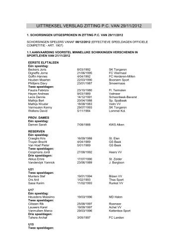 Verslag van het Provinciaal Comité van 29/11/2012 - Belsport